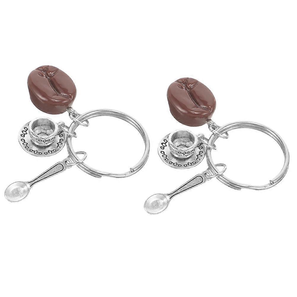 Coffee Cup Keyring for Key Use 2Pcs Mini Coffee Bean Spoon Alloy Set