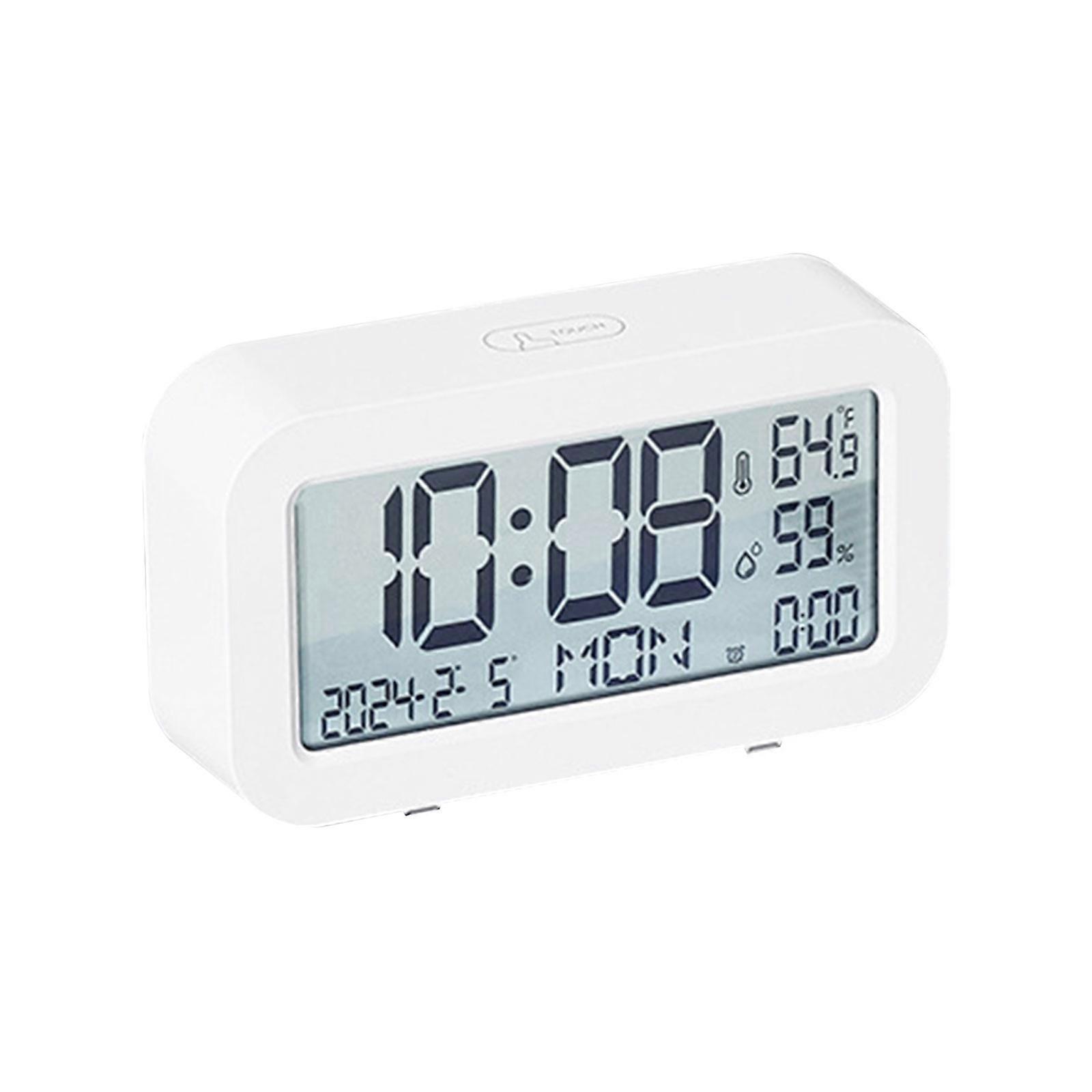Digital Alarm Clock with LED Display Bedside Clock with Backlights 2 Alarms for Office Bedroom Use  White