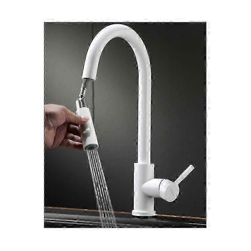 Pull out kitchen faucet for vegetarian sink, dual function white