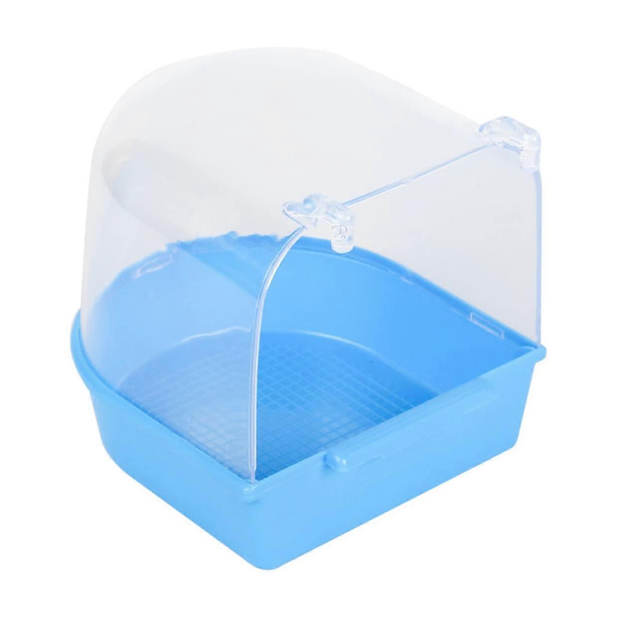 Caged Bird Bath with Covered Design for Canaries Budgies Parrots, Light Blue, 1pc for Easy Bathing