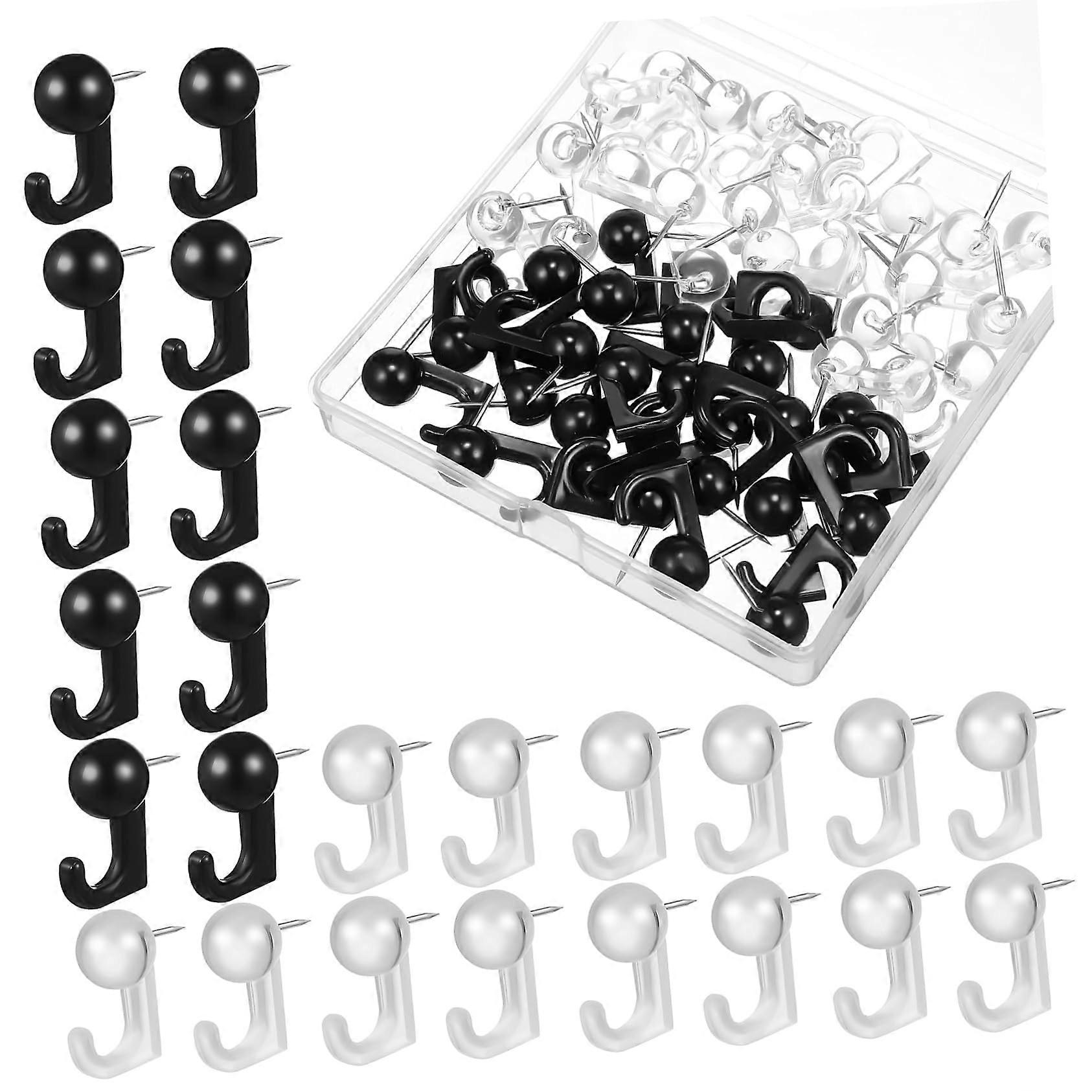 Push Pin Hooks Set of 100 Black White Thumbtack Hooks for Wall Hanging and Bulletin Board