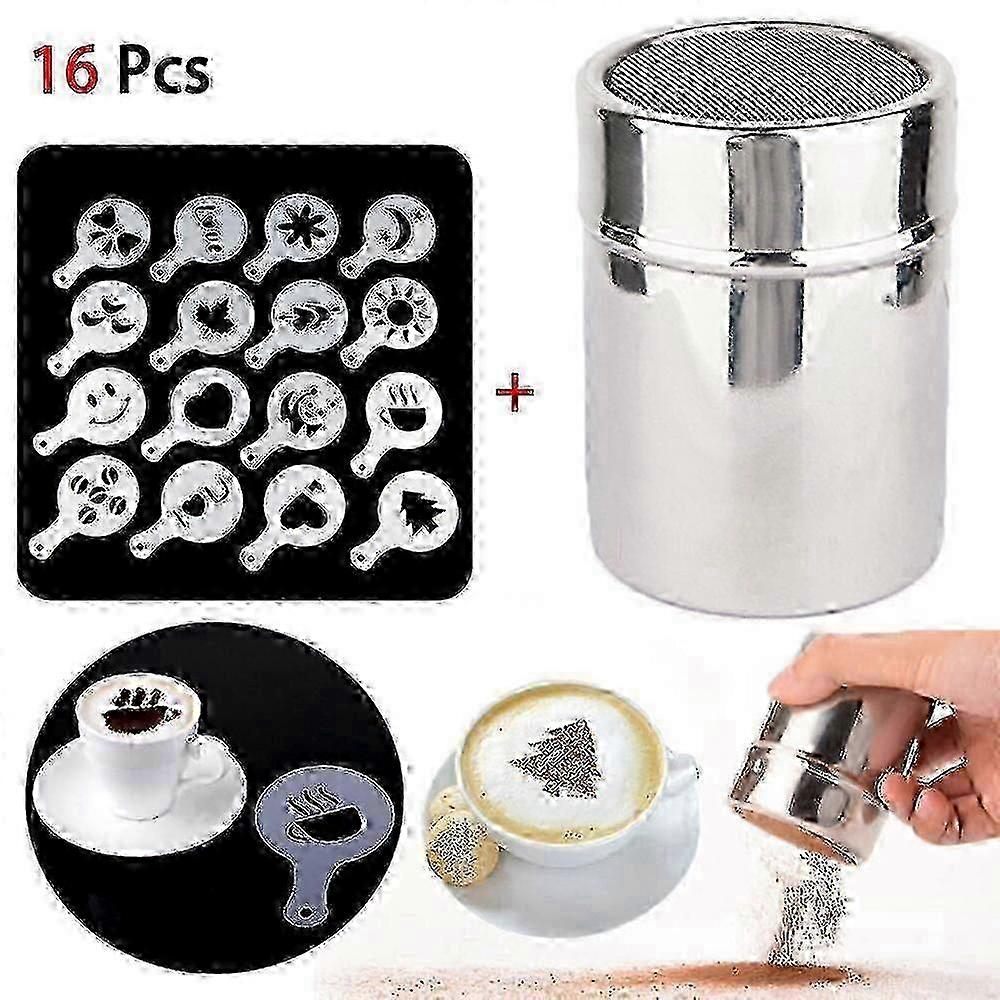 Stainless Steel Cappuccino Mold For Latte Art - Powdered Sugar Chocolate Spray Set With 5 Nozzles_cje6 -NEW 16pc