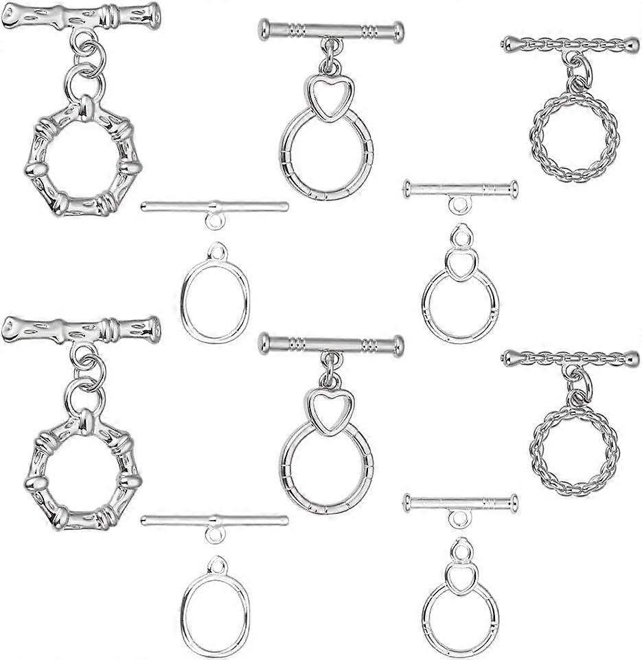10 Sets Toggle Clasps 5 Styles Jewelry Toggle Clasps Round T-Bar Links Brass Bar and Ring Clasp Bracelet Closure Hook Connectors for Jewelry Bracelet 