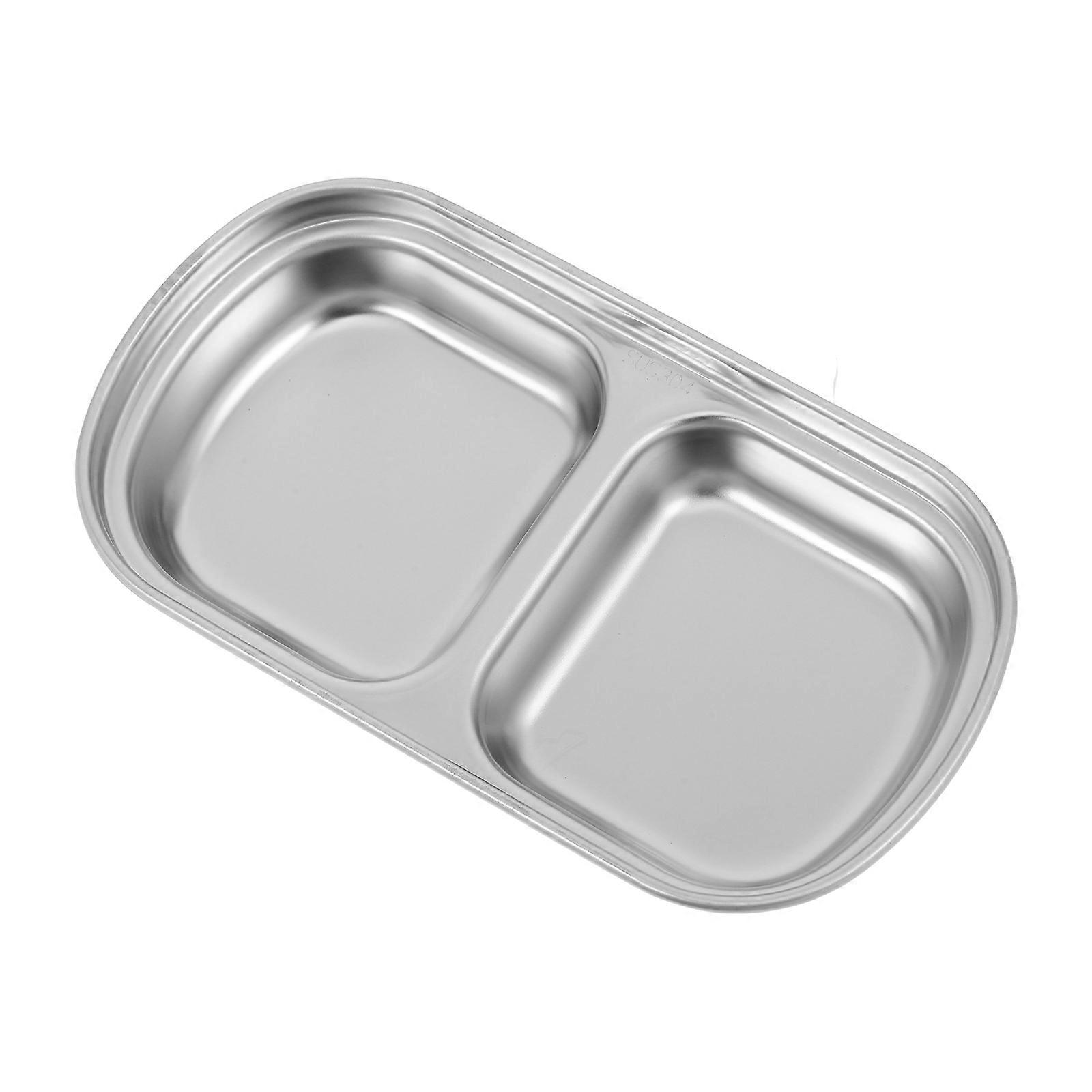 Silver Stainless Steel Divided Dipping Bowl for Kitchen Use