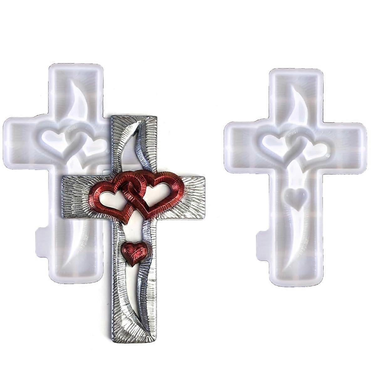 Resin Cross Mold with Hearts Design for Epoxy Casting, Decorative Silicone Mold for Wall Hanging