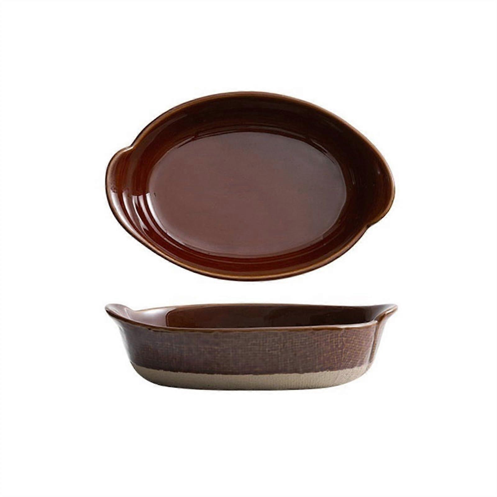 Ceramic Baking Dish with Handles 10.5 Inch Oven Safe Tray Even Heat Retention Brown