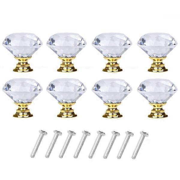 Diamond-shaped Glass Knobs Transparent/Gold 8 pcs