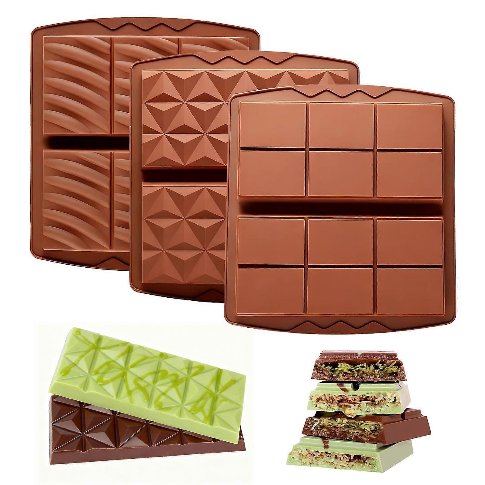 3 PCS Silicone Chocolate Bar Molds, Food Grade Non Stick Deep Rectangular Design for DIY Snacks