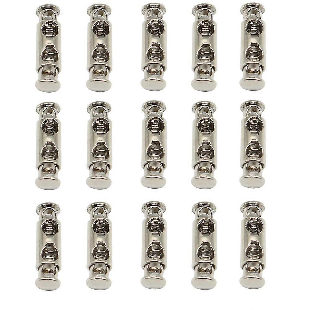 15 Pack Metal Cord Locks with Secure Spring Grip for Bags and Clothing Silver