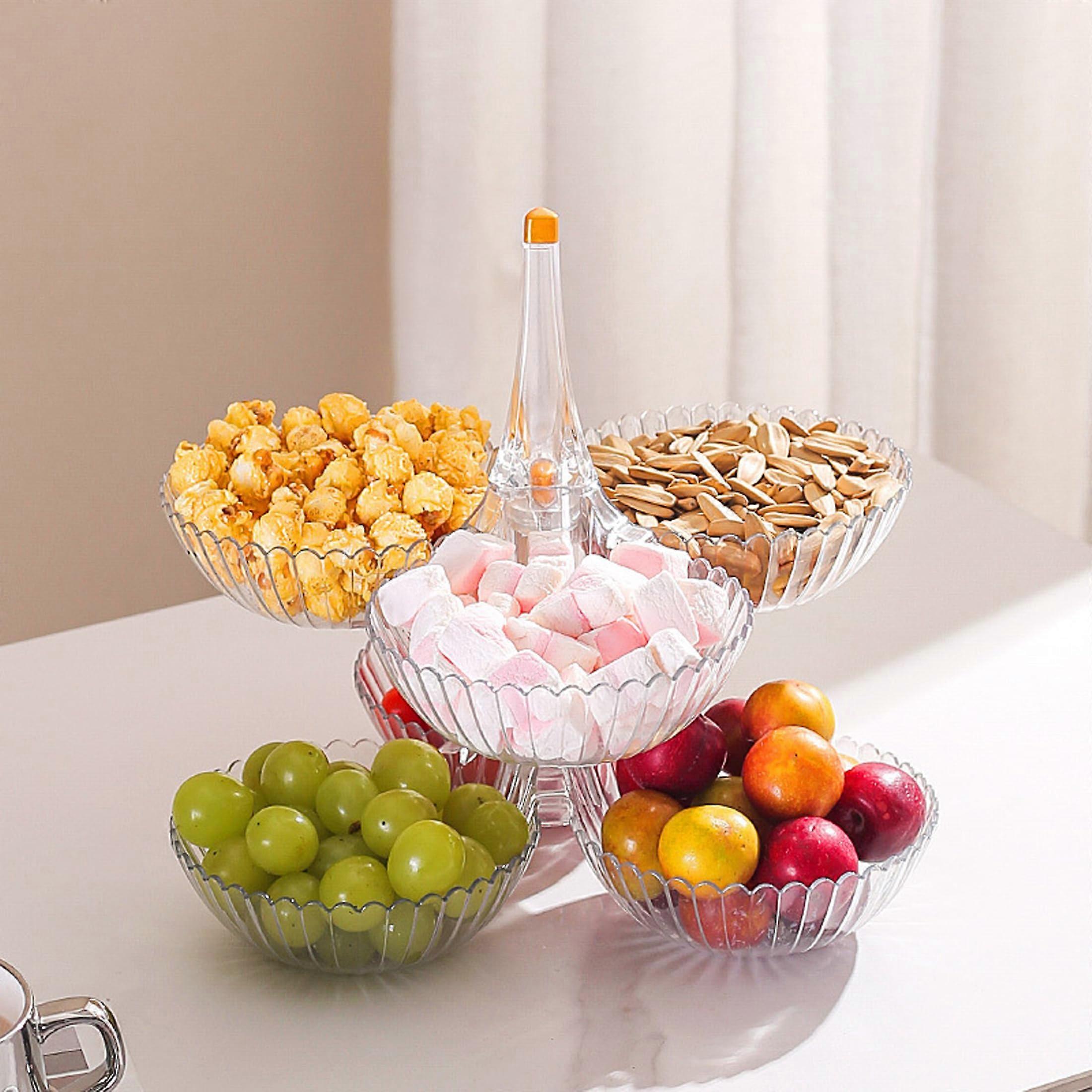 Stackable 2 Tier Fruit Basket with Six Compartments for Kitchen Counter Snack and Fruit Storage