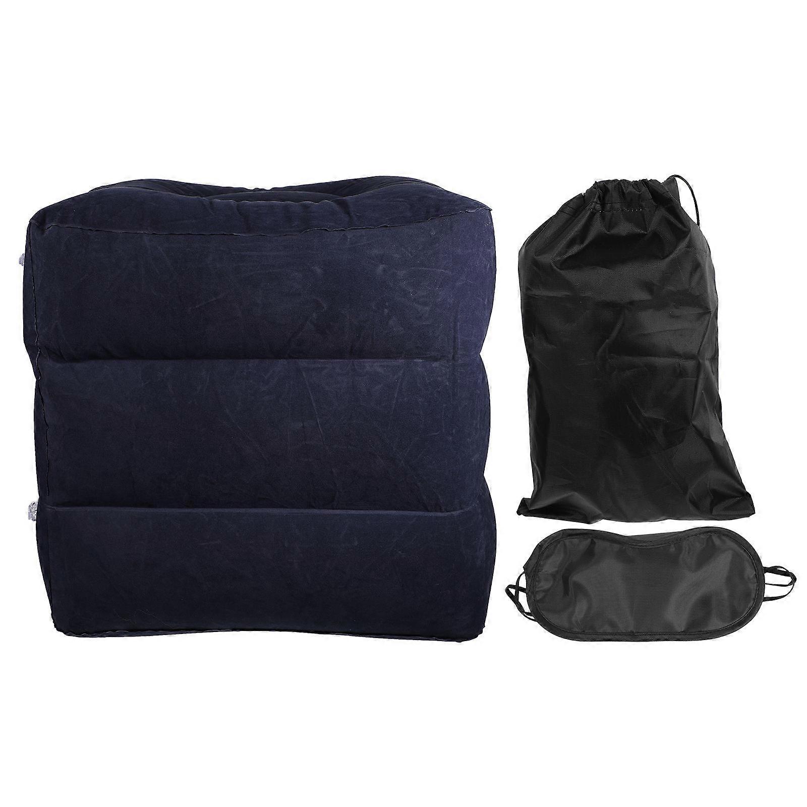 Foldable Inflatable Footrest Pillow for Travel Adjustable Height 2Pcs Blue