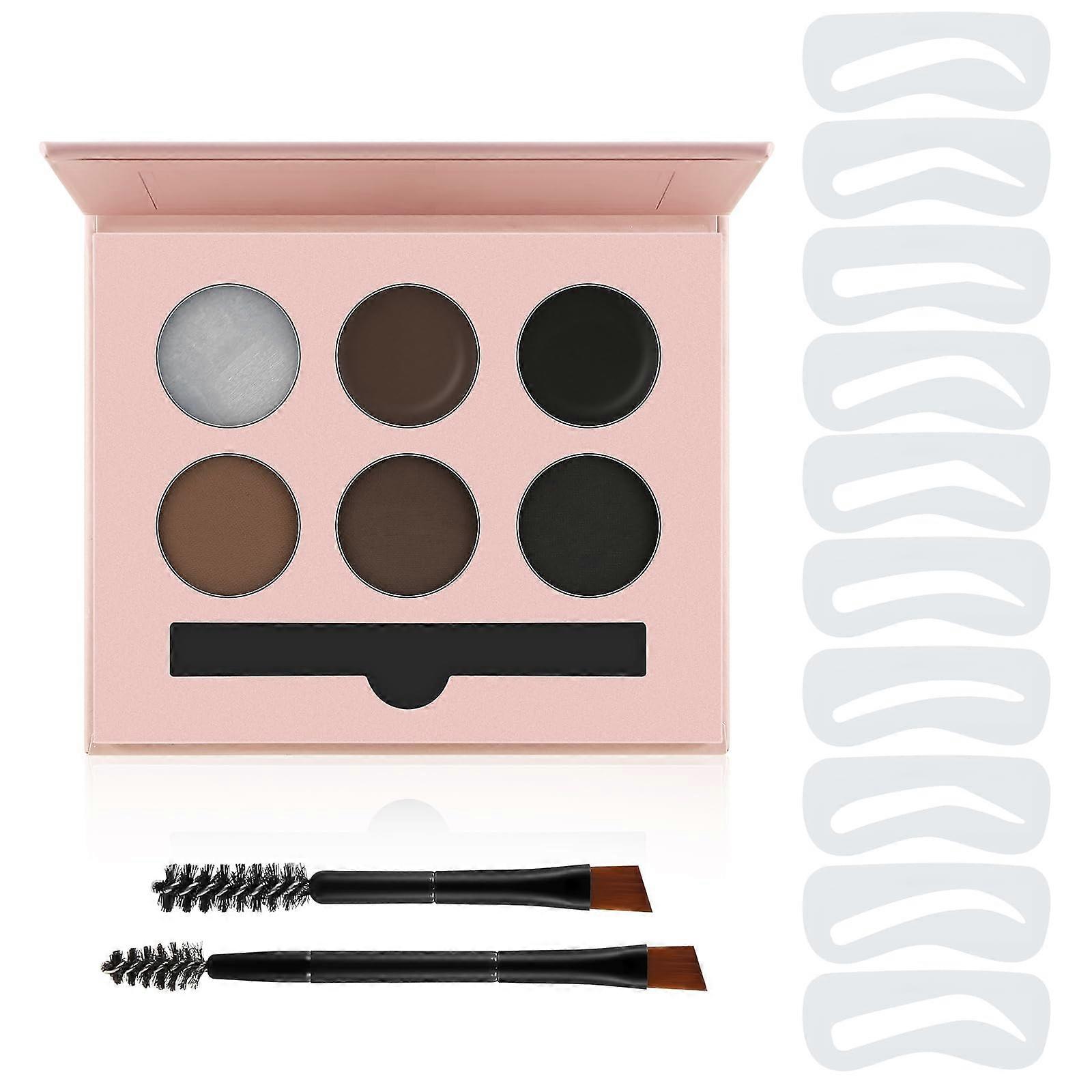 Eyebrow Powder Kit and Waterproof Eyebrow Gel Set with Stencils, LongLasting MultiColored Brow Filler