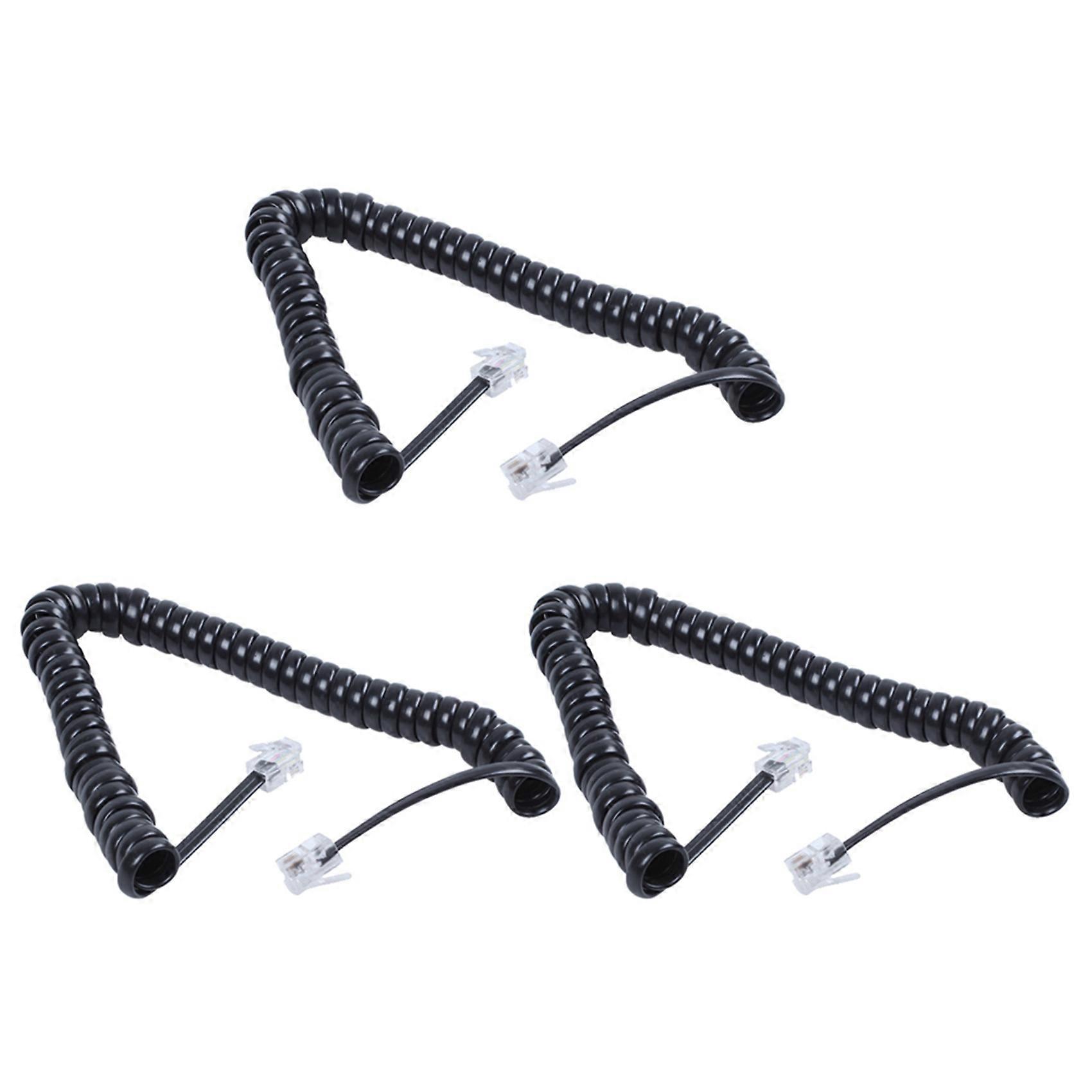 3X Replacement RJ9 4P4C Plug Coiled Stretchy Telephone Handsets Cable Line Black