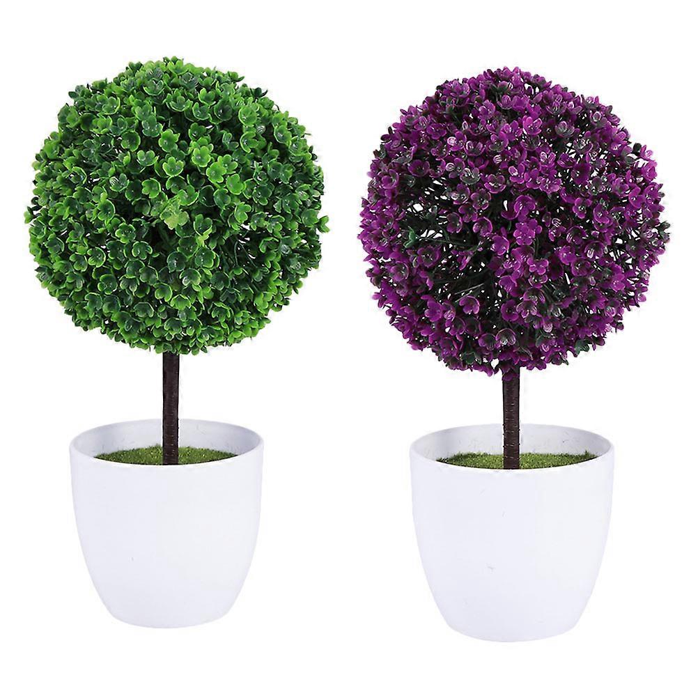 Artificial Plant Ball Simulation Decoration with 2Pcs Plastic Potted Plants