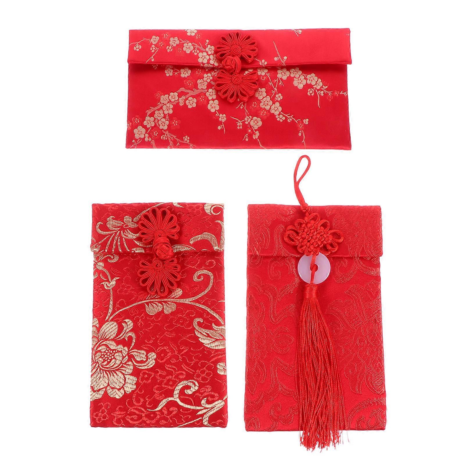 Holding Greeting Cards Red Envelopes For Important Occasions Rectangular Shape 3Pcs