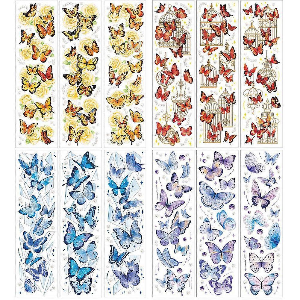 Butterfly Patch Scrapbook Decorative Decal for DIY 12 Sheets Assorted Colors