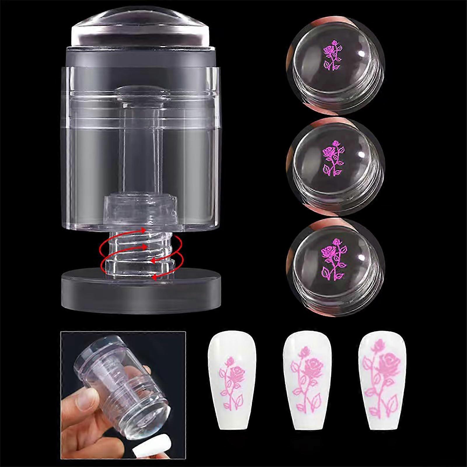 Nail Art Stamper Kit with Clear Jelly Silicone, Rotatable Head, Scraper and Adjustable Pattern Size, White