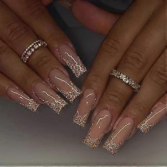 24pcs Christmas Long Coffin Press On Nails Set Ballerina Style Reusable Full Cover Nail Tips
