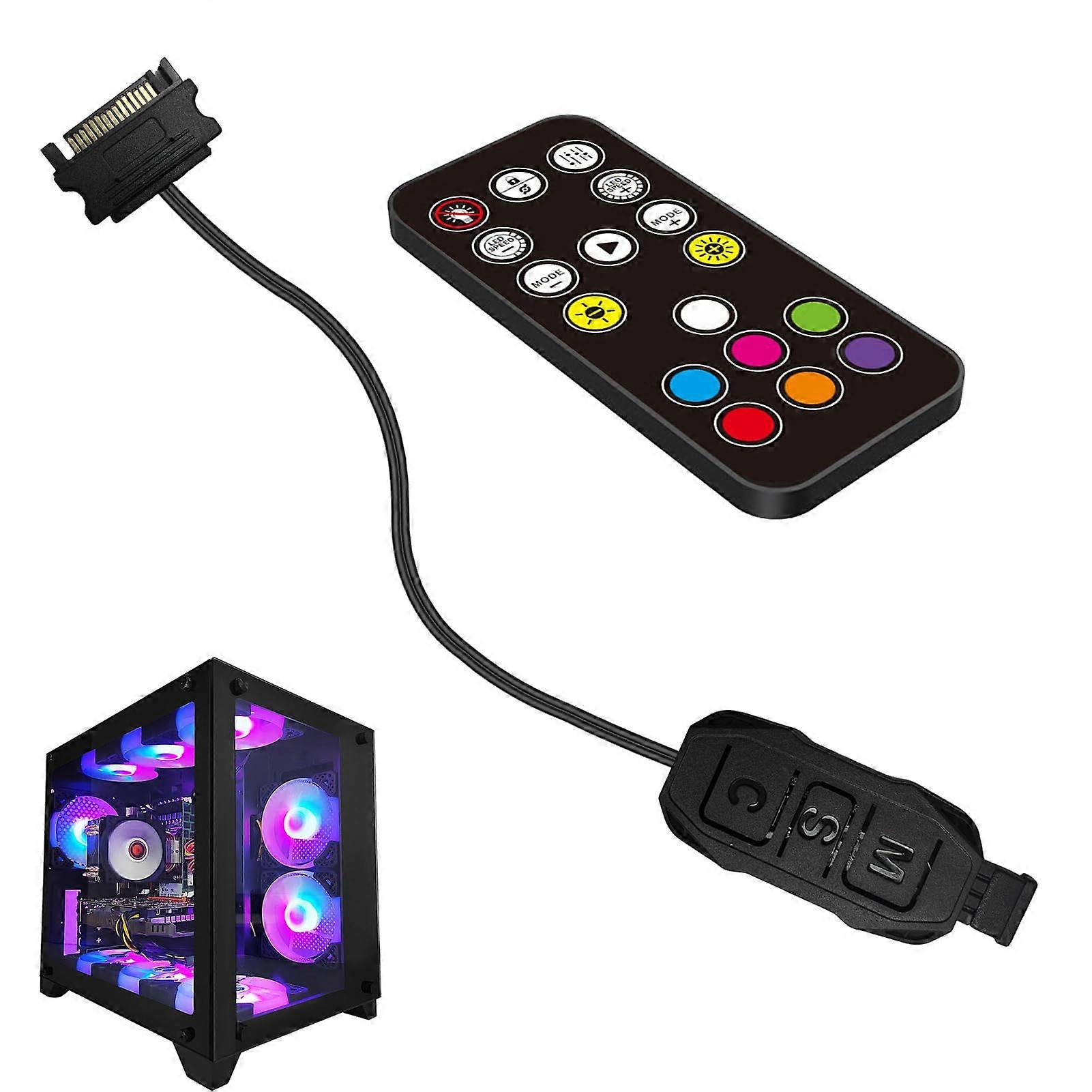 5V 3Pin ARGB Controller with SATA Power, RGB Lighting Hub Splitter with Remote Control
