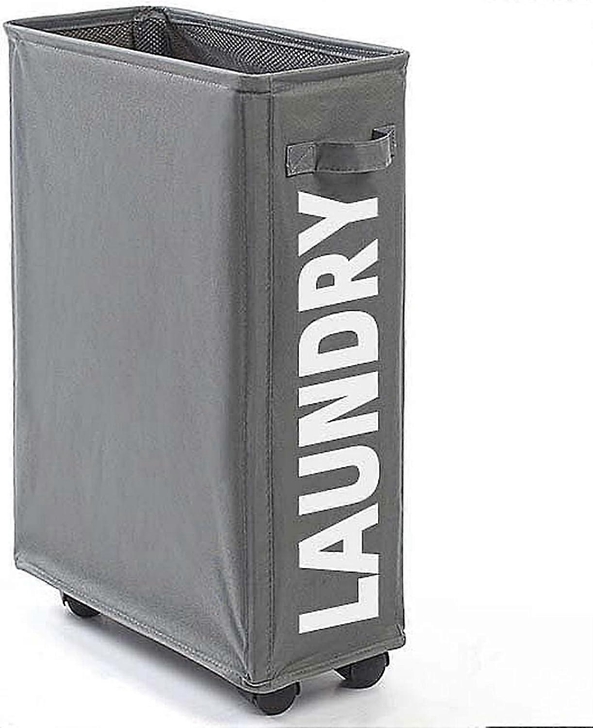 Slim Rolling Laundry Basket with Lockable Wheels, Foldable Hamper for Small Space Bedroom Bathroom