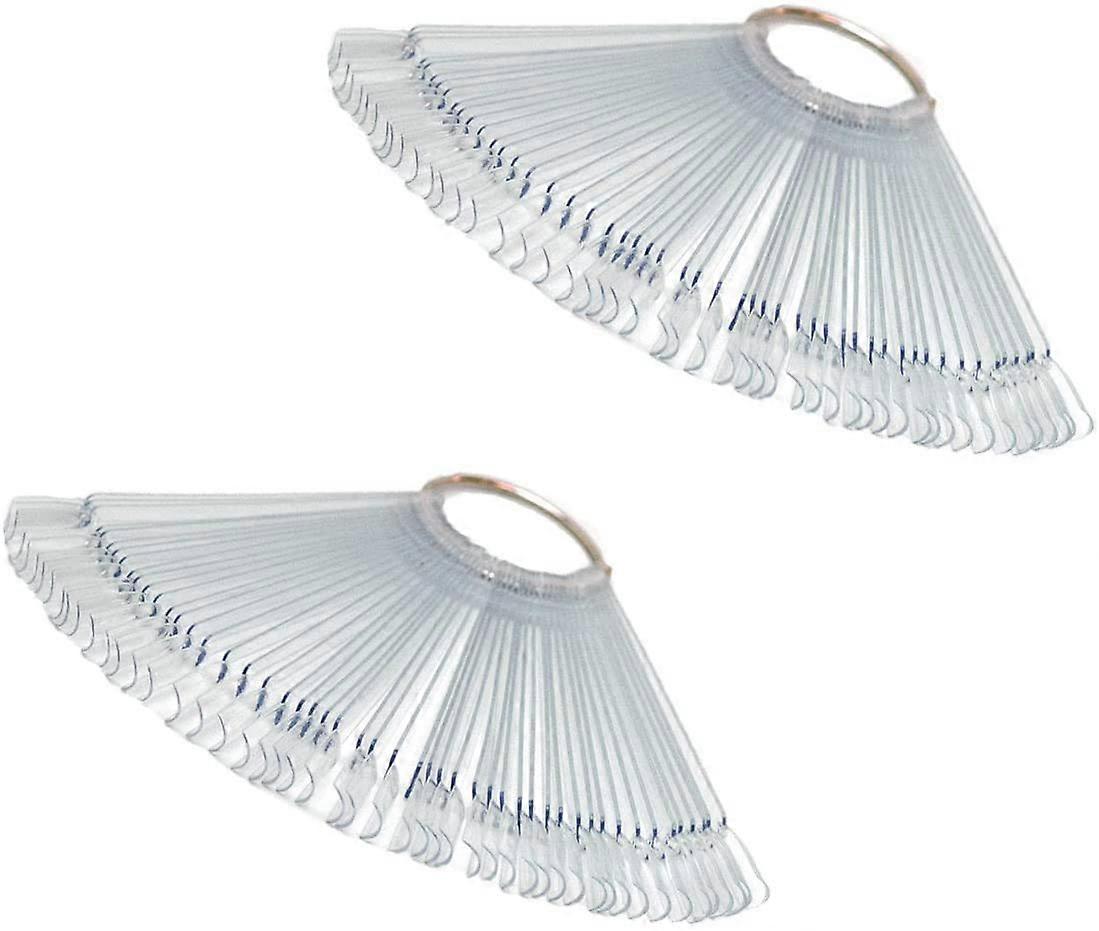 Nail Display Tips Set 100 Pcs Clear FanShaped False Nail Practice Sticks with Ring Holder