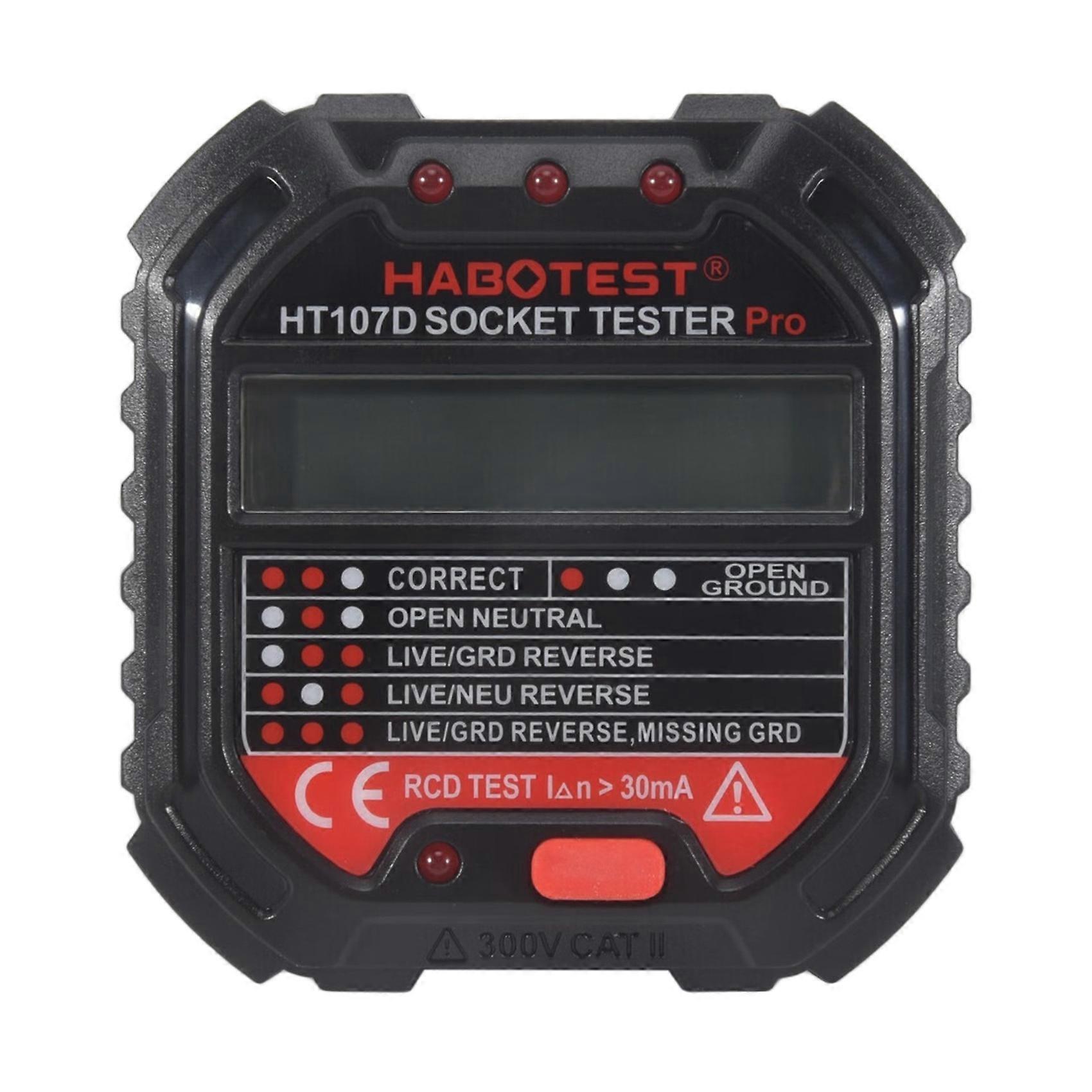 HABOTEST HT107 Pro Socket Tester Voltage Test Socket Detector Ground Zero Line Plug Polarity Phase Check EU Plug