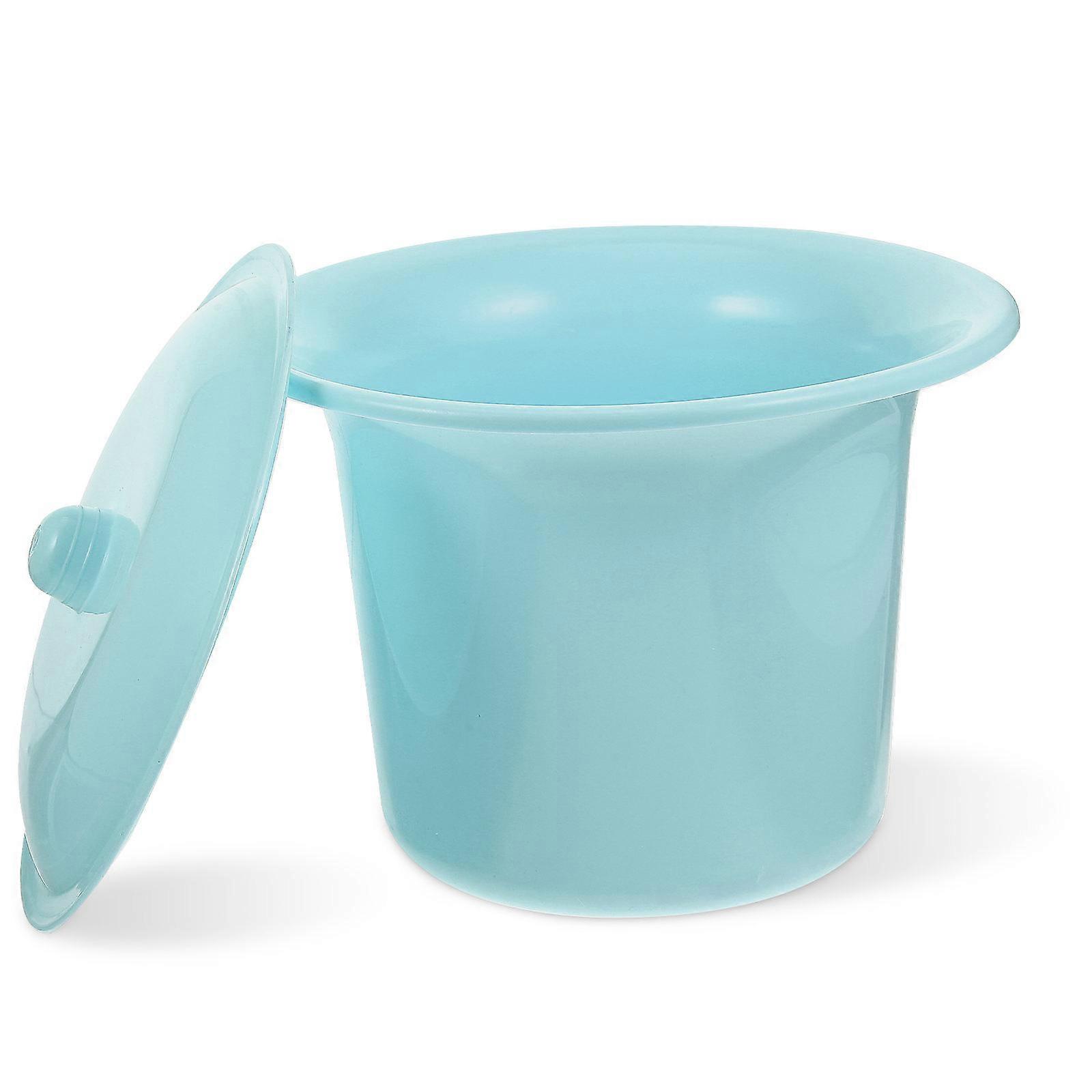 Plastic Spittoon with Lid Blue Thick Chamber Pot for Storage Household