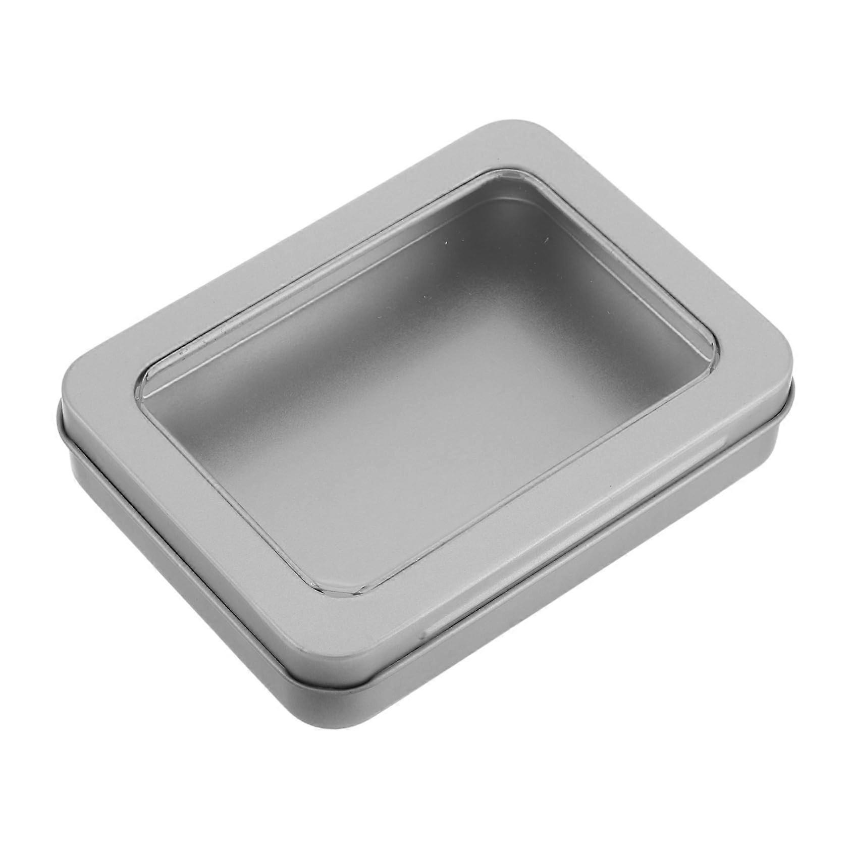 Small Portable Metal Storage Box with Smooth Hinged Lid, Durable Rectangular Silver Organizer