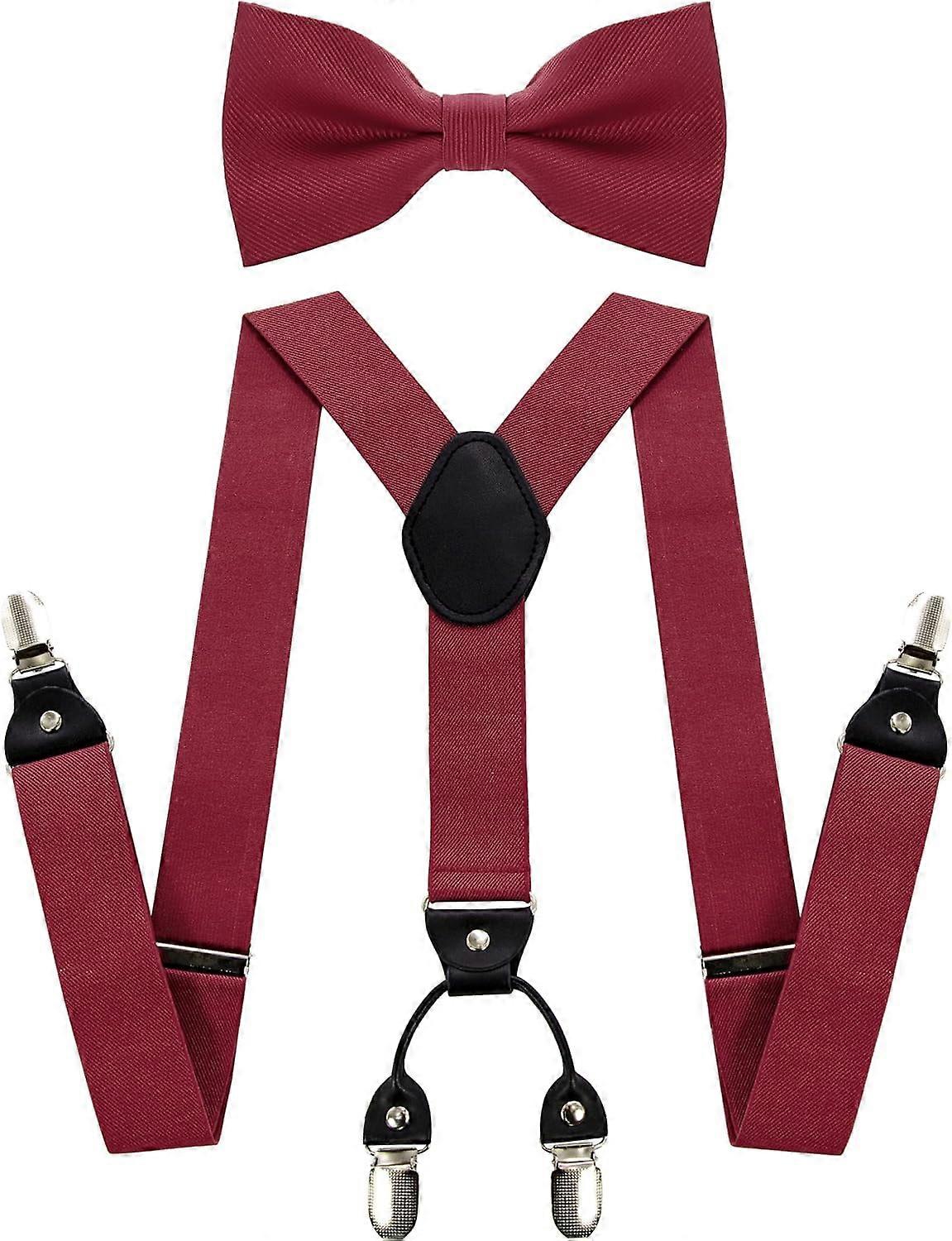Solid Color Suspender and Silk Bow Tie Sets for Men