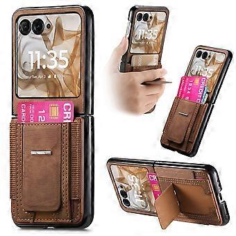 Wallet Case with Card Holder and Kickstand, Slim Protective Cover for Motorola Razr 2024 and Razr 50 5G Brown