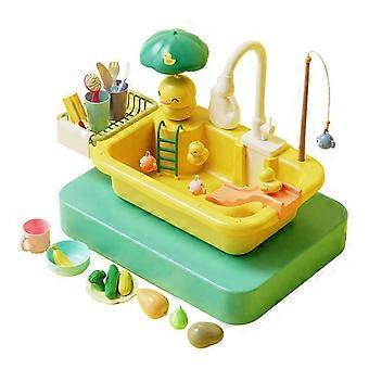 Mädchen-Spielzeugset Küche Cartoon Mädchen Geschirrspüler elektrisches Spielzeug automatisches Wasserwaschbecken Tischspüle,z