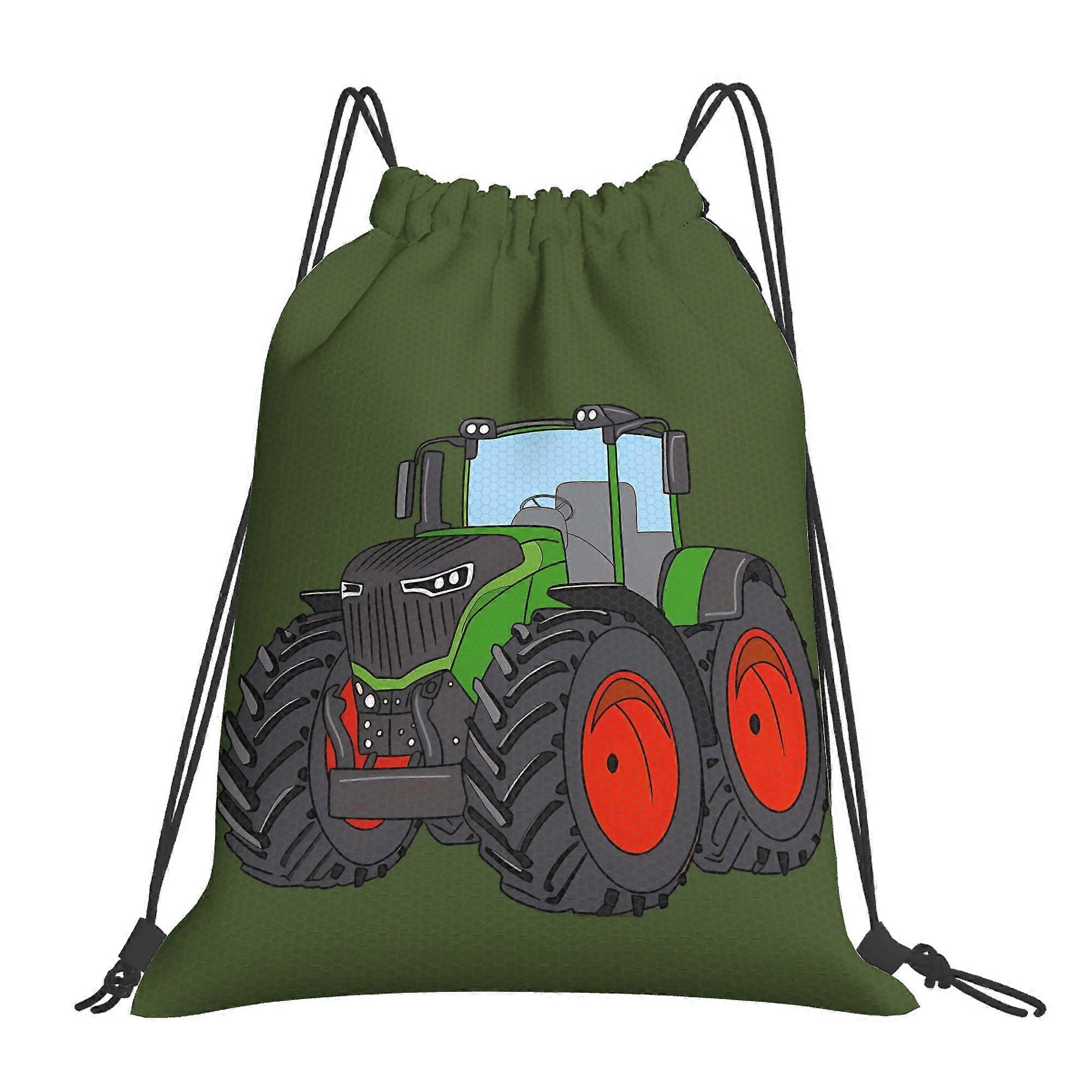 2D Flat Drawstring Bag, Green Agricultural Tractor Drawstring Backpack-Cqazw