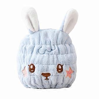 Thickened Children's Dry Hair Cap Creative Rabbit Head Design Elastic Round Cap Cartoon Absorbent Hair Drying Towel Home Use