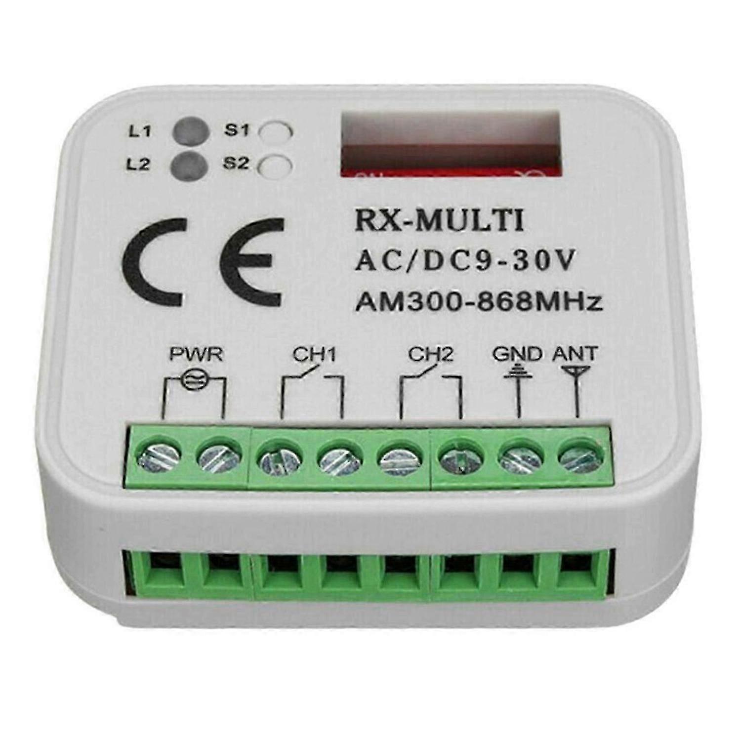 Garage Gate Remote Receiver, 433/868MHz Multi-Frequency, 8-DIP Switch Programmable, Compatible with 433.92MHz Fixed Code Remotes, 6 Pack