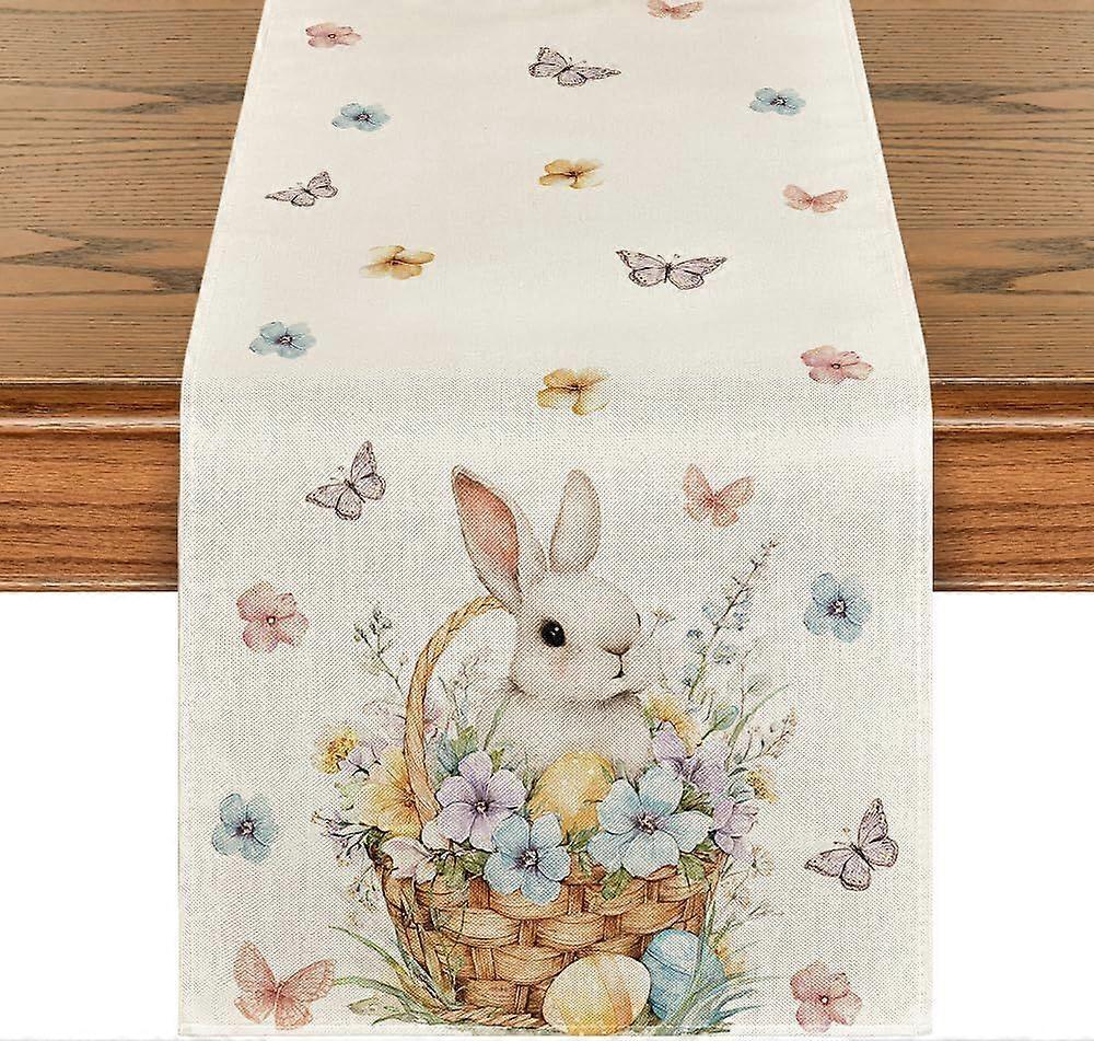 Easter Table Runner - Rabbit, Flower, Butterfly, and Easter Egg Pattern - Spring Kitchen Table Decoration - Home Decor, Holiday, Party