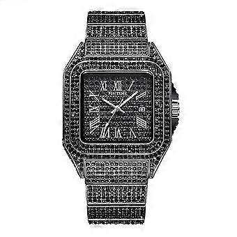 Pintime Man Watch Luxury Full Diamonds Quartz rannekellot Vedenpitävä kulta Vapaa-aika Business Ice Out Square kellot Montre Homme