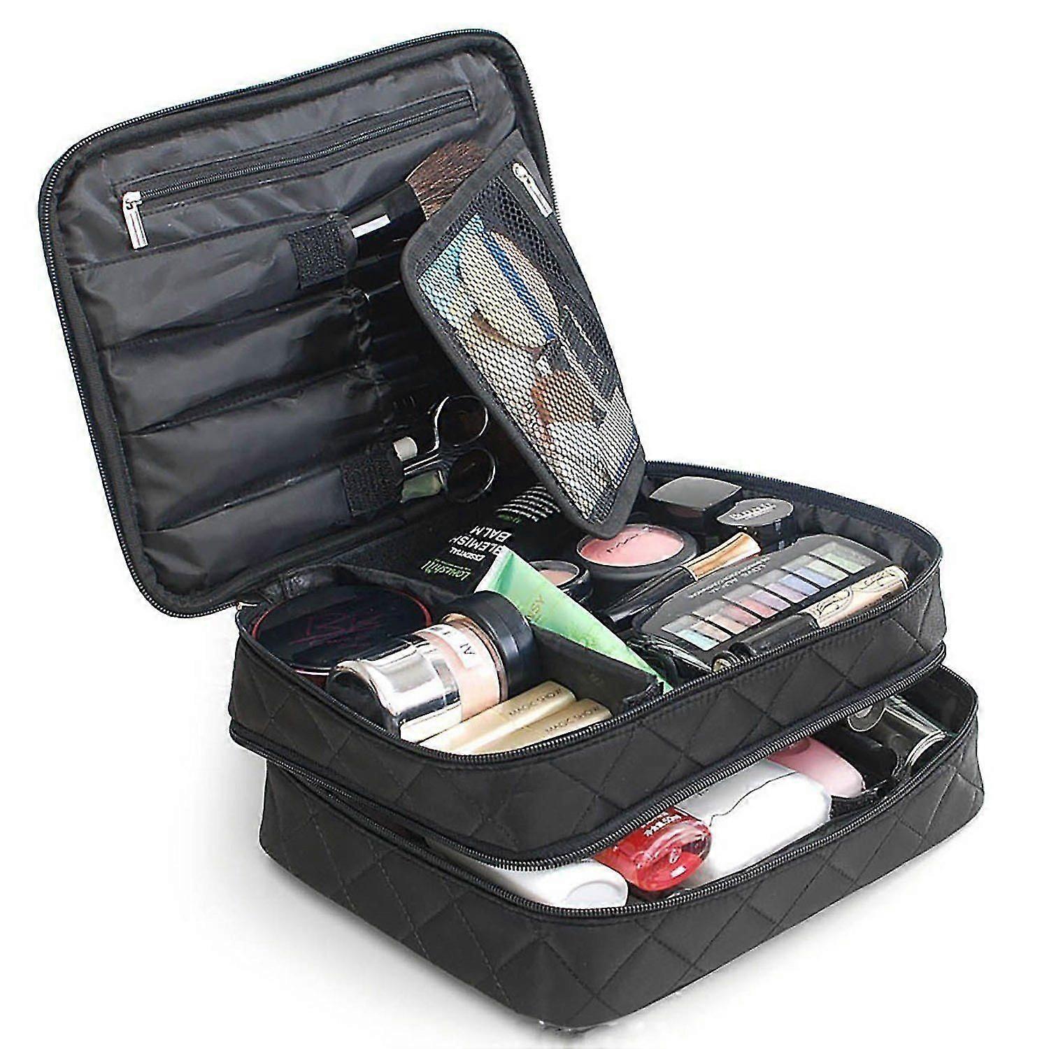 Portable Travel Make Up Bag,Double Layer Simple Appearance