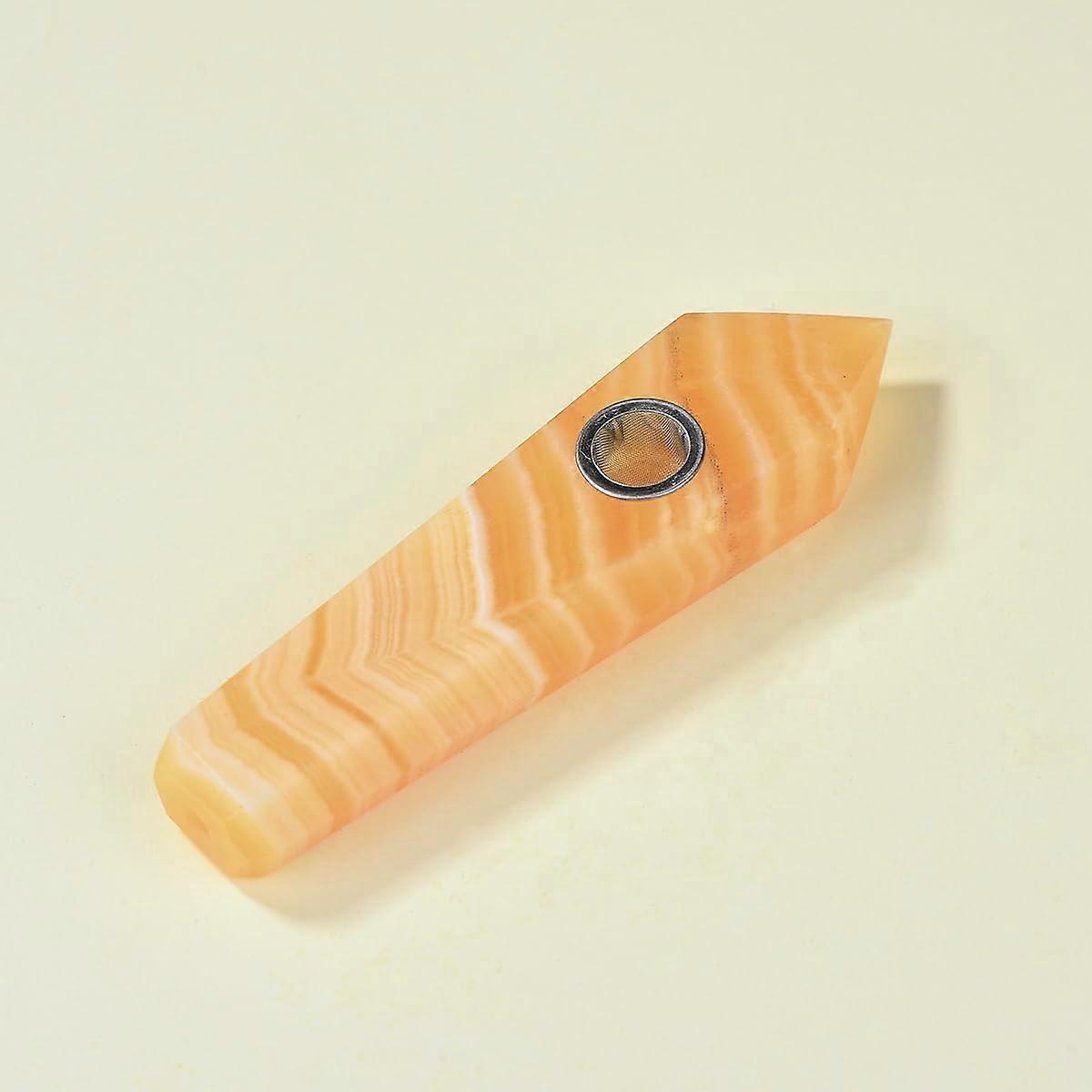 Yellow Calcite Crystal Pipe, Handmade Gemstone Tobacco Pipe with Replaceable Filter, GiftReady Set