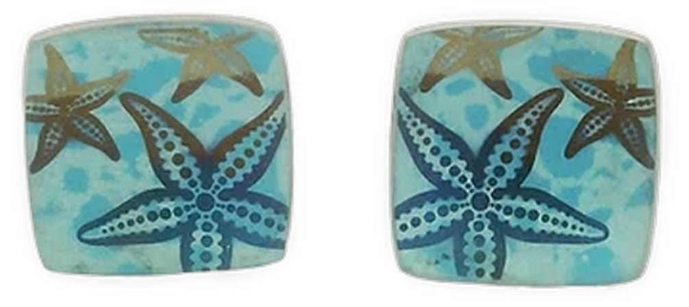 Ti2 Titanium Starfish Stud Earrings - Blue