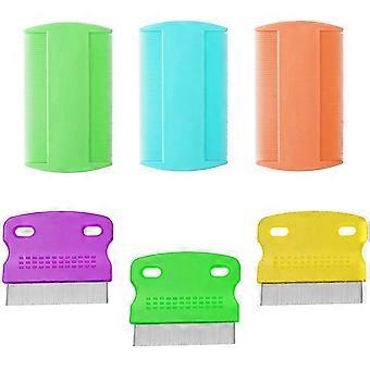 6Pcs Lice Combs, Double Sided Nit Comb Metal Head Lice Comb Lice Removal Comb Treatment Plastic Flea Removal Combs for Adults Kids Dogs Cats(Random Co