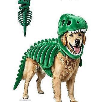 Honden dinosaurus kostuum met pluche capuchon, 3D dinosaurusbot Halloween huisdier outfit met capuchon, kleding voor huisdier cosplay feest verkleedpartij