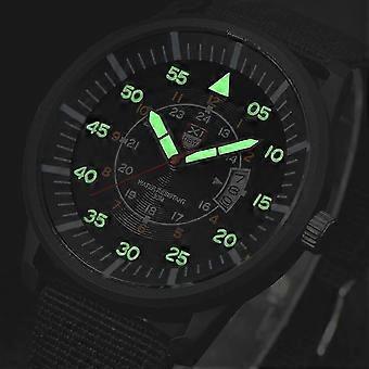 Militärische Herren-Quarzuhr mit schwarzem Zifferblatt, 4,3 cm Gehäuse, Nylonarmband, spritzwassergeschützt für den Alltag