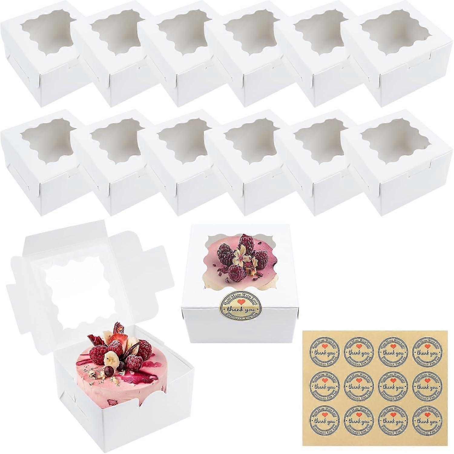 12PCS Small Cake Boxes, White Paper Cupcake Boxes Cookie Boxes with Windows