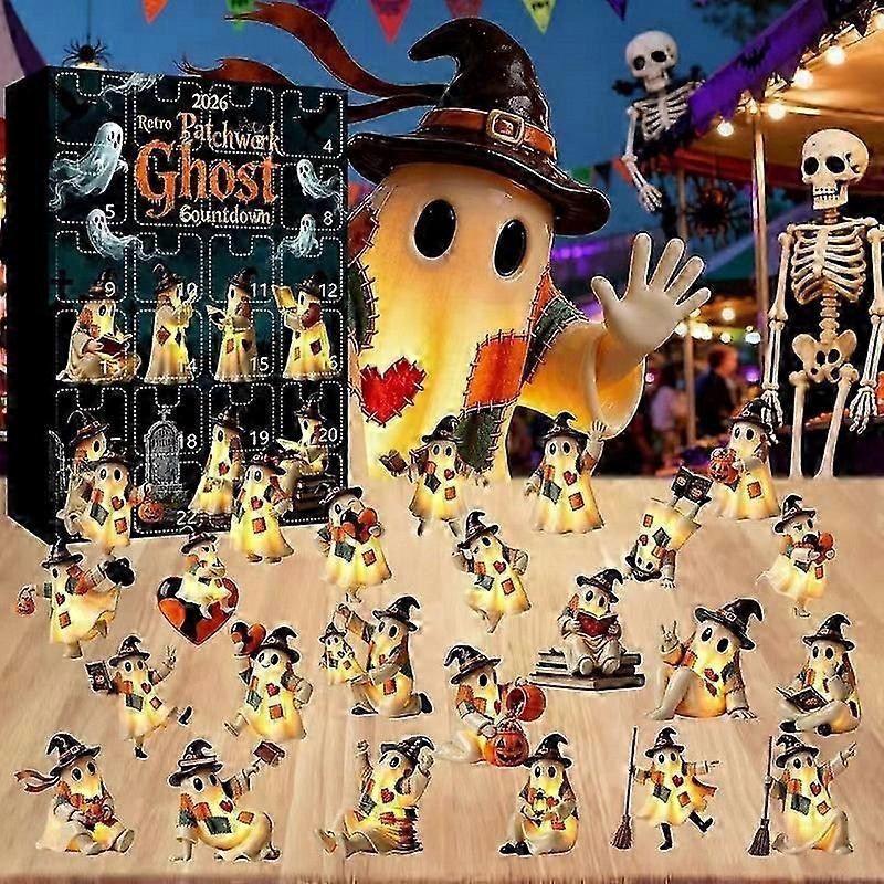 New Countdown Calendar 2026 Retro Patchwork Ghost, Halloween Decoration