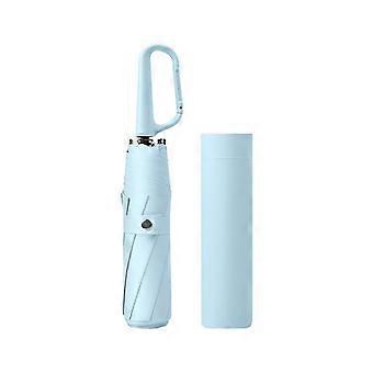 Compact Travel Umbrella with Carabiner Handle, UPF 50 UV Protection, WaterRepellent, Blue, 98cm