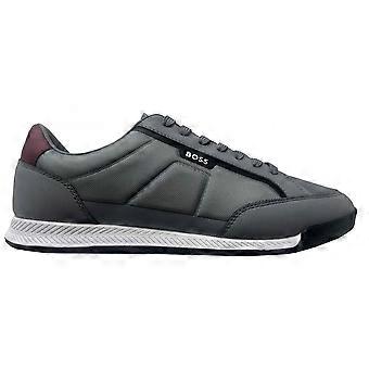 Men's Hugo Boss Footwear Hugo Boss Men's Grey Nitan Lowp Trainers With Burgundy Contrast