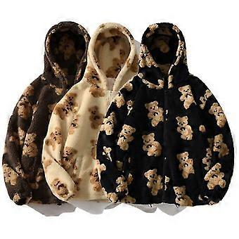 Cartoon Bear Hooded Thick Sweatshirt Women Fleece Lined Warm Casual Jacket_H