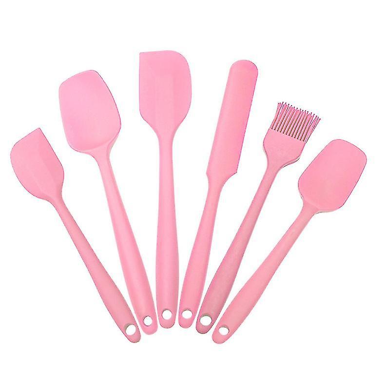 27X6x1cm Pink Spatulas 1 Set 6pcs Silicone Cream Scrapers Spatulas Mixing Stick Oil Brush Set (pink)