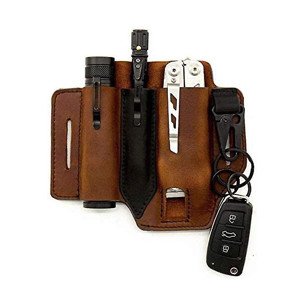 Leather Belt Loop Waist Multitool Sheath, Edc Pocket Organizer With Key Holder, Leather Knife Sheath