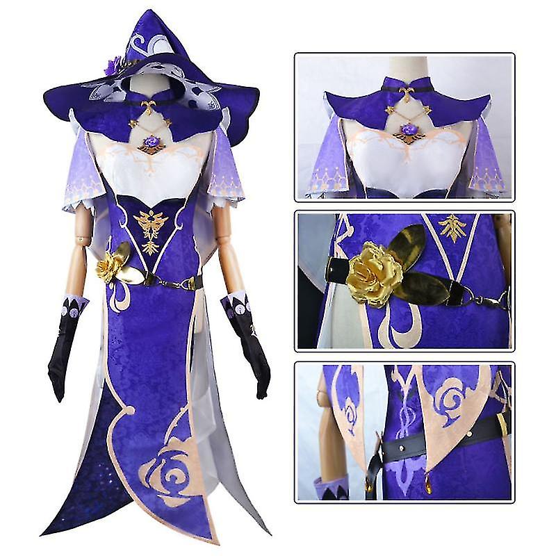 لعبة تأثير جينشين ليزا مينسي تأثيري زي شعر مستعار فستان أزرق فستان مثير بدلة عيد الميلاد عيد الميلاد حزب الزي الرسمي